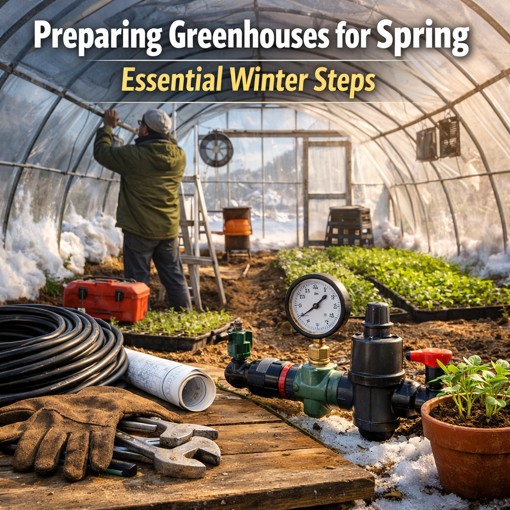 Preparing greenhouses for spring by inspecting irrigation and greenhouse systems during winter